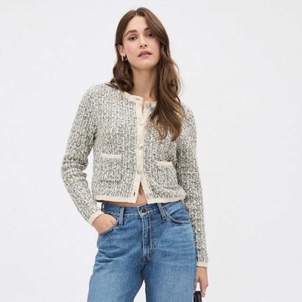 RW&CO. | XS | Cream and Black Tweed Button Up Cardigan